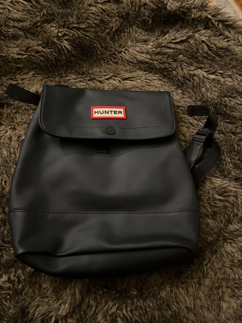 Hunter Black Matte Flap Backpack with Red Logo Trim